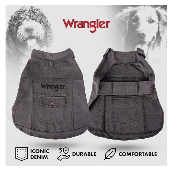 Wrangler Dog Jacket, Denim Dog Vest with Leash Hole Cozy Warm Perfect Dog Outfit - Picture 5 of 16